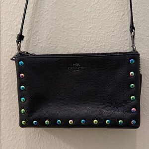 Coach Lyla Black Pebble Leather Crossbody with Holographic Rivets Pre-loved 🩷